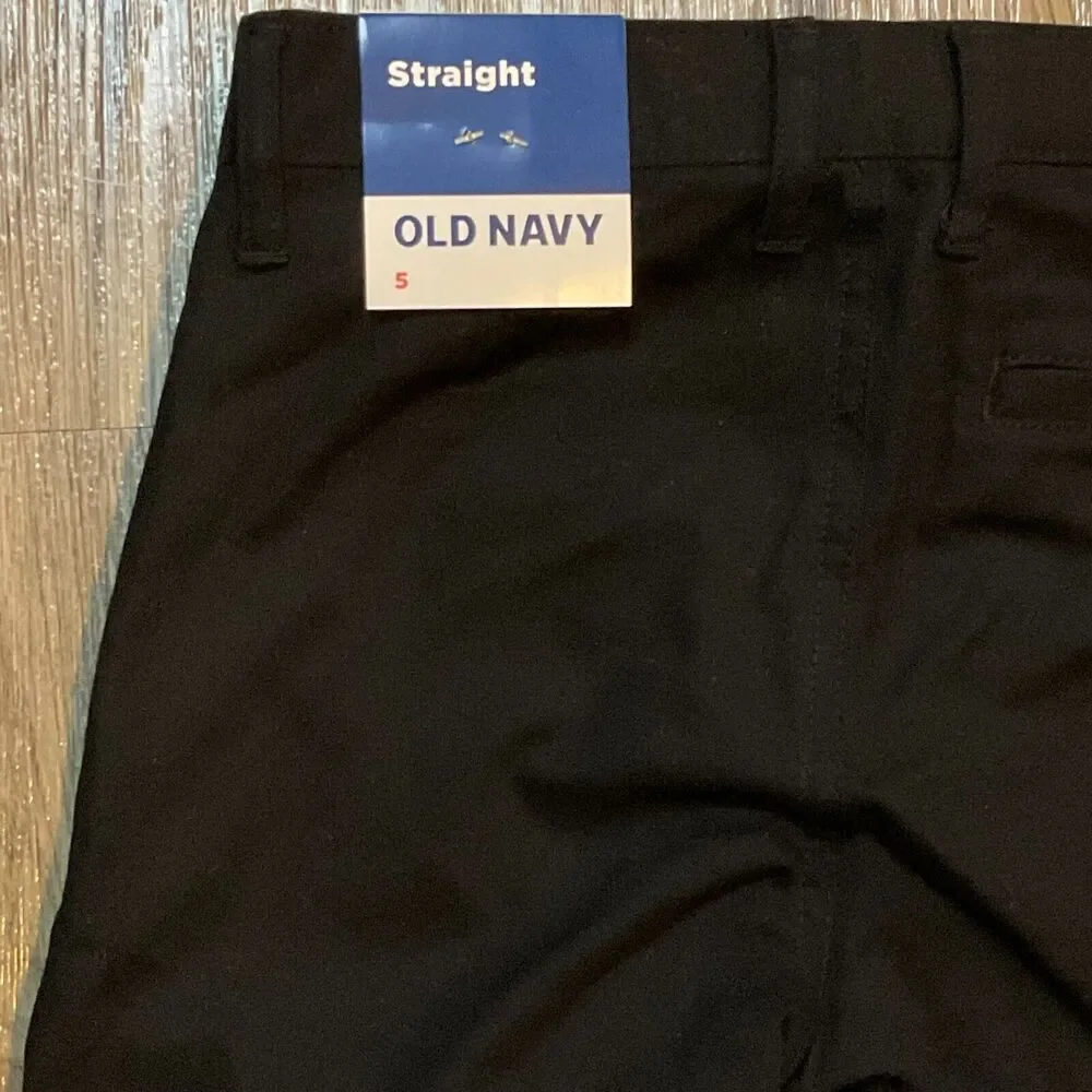Old Navy Boys Pants Size 5 Straight Chino‎ Built-in-Flex Black Reinforced Knees